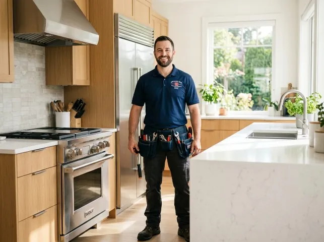 Appliance Repair Hero technician in a Argyle, WI kitchen after an appliance repair