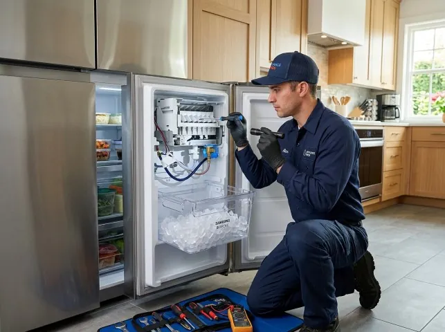 Appliance Repair Hero technician repairing a refrigerator ice maker in Argyle, WI